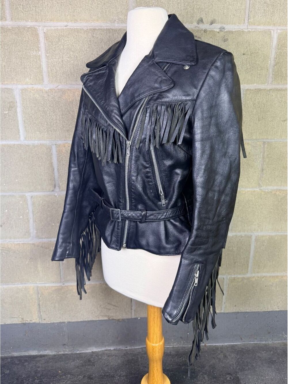 Vintage Harley-Davidson Black Leather Fringe Moto Jacket Made Korea